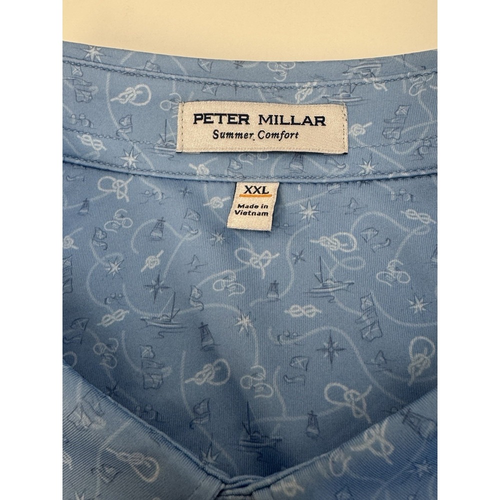 NWT Peter Millar "Show Me The Way" Sailing Print Polo Golf Shirt CBLU BLUE XXL - Picture 4 of 12